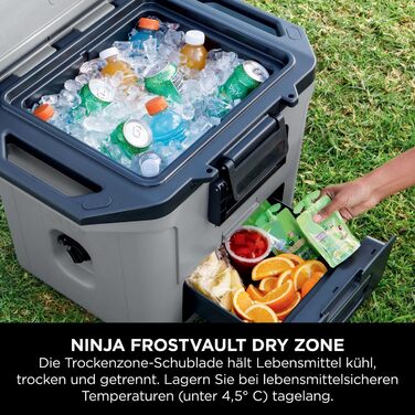 Термобокс Ninja FrostVault 28 л, преміум ізотермічна холодильна коробка, зберігає лід до 6 днів, інтегрована суха шухляда, місткість 48 банок, колір шиферно-сірий