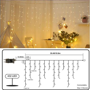 Гірлянда Qedertek на батарейках 20 м, 200 LED, тепле біле світло, з таймером і пультом, водонепроникна, для вулиці та дому, декор ялинки та вечірок