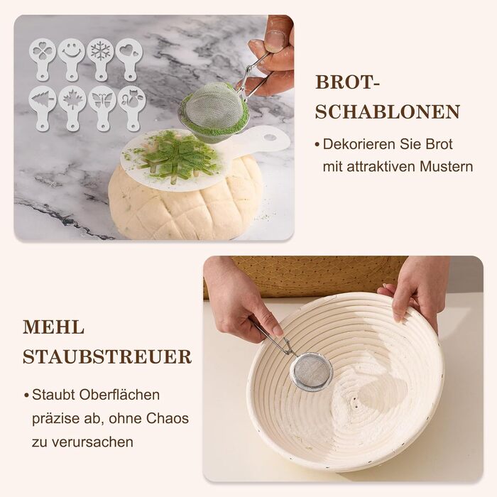 Набір для закваски Sauerteig Starter Set: 11 предметів, круглий гніт для хліба 23 см, повний набір аксесуарів для випікання хліба, подарунковий набір для початківців та досвідчених пекарів