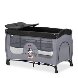 Дитяче дорожнє ліжечко Hauck Sleep N Play Center Disney Mickey Mouse Grey з люлькою для новонароджених, пеленальним столиком, сумкою для транспортування, колесами, боковим входом, компактно складається, для дітей від народження до 15 кг