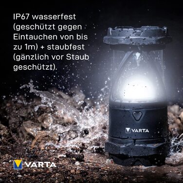 LED кемпінговий ліхтар VARTA Indestructible L30 Pro з 6 батарейками AA, водонепроникний, з нічним режимом, для риболовлі, кемпінгу, аутдор та аварійного освітлення