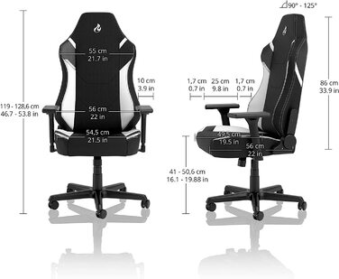 Ігрове крісло Nitro Concepts X1000, ергономічне, тканинне, офісне, на колесах, до 135 кг, чорне/біле, розмір XL