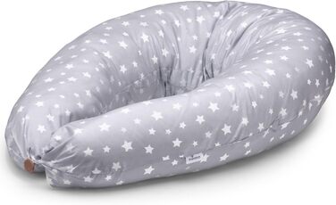 Niimo 2-в-1 XXL подушка для вагітних і годування, ортопедична подушка для сну на боці, 200x70 см, знімний чохол 100% бавовна, сіро-біла зірка, для дорослих, прана