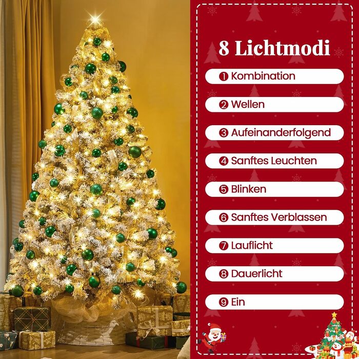 Штучна ялинка Yaheetech 213 см з ефектом засніженості та 350 теплими білими LED-ліхтариками