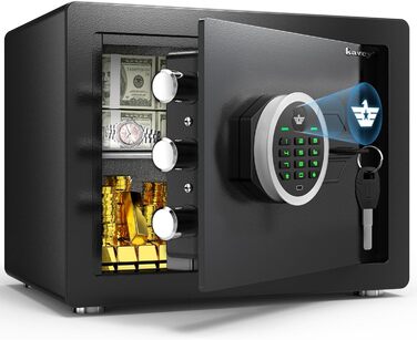 Сейф Kavey 32L з електронним кодовим замком, подвійною сигналізацією, LED-підсвіткою та знімною полицею для грошей і цінностей