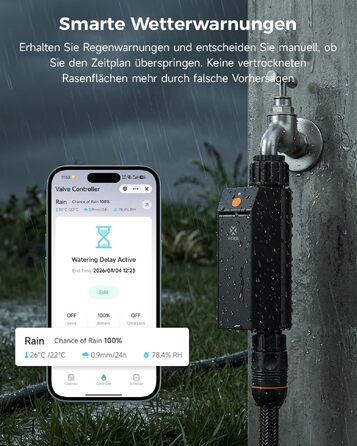 WOOX Розумний контролер поливу WLAN, 2.4GHz, IP65, з керуванням через додаток та голосовий помічник, з датчиком дощу