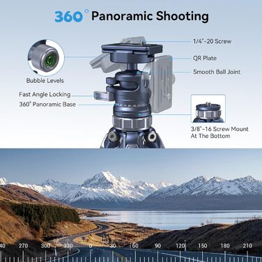 Легкий штатив SMALLRIG для подорожей з компактною центральною колоною, 360° кульовою головкою, швидкознімною пластиною, вантажопідйомністю до 8 кг, для DSLR-камер