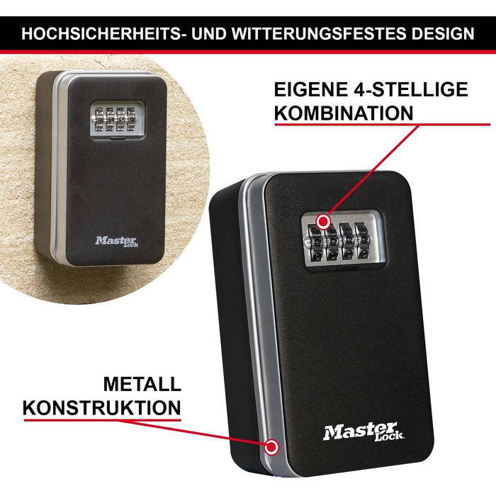 Ключниця Master Lock з кодовим замком для настінного монтажу, середнього розміру, вологозахищена для зовнішнього використання (комплект з кріпленням)