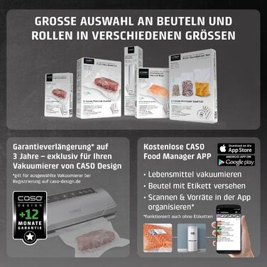 Вакууматор CASO VRH 800 Advanced Pro для продуктів та рідин, насос 20 л/хв, подвійний шов 30 см, корпус із нержавіючої сталі, комплект з пакетами та контейнерами