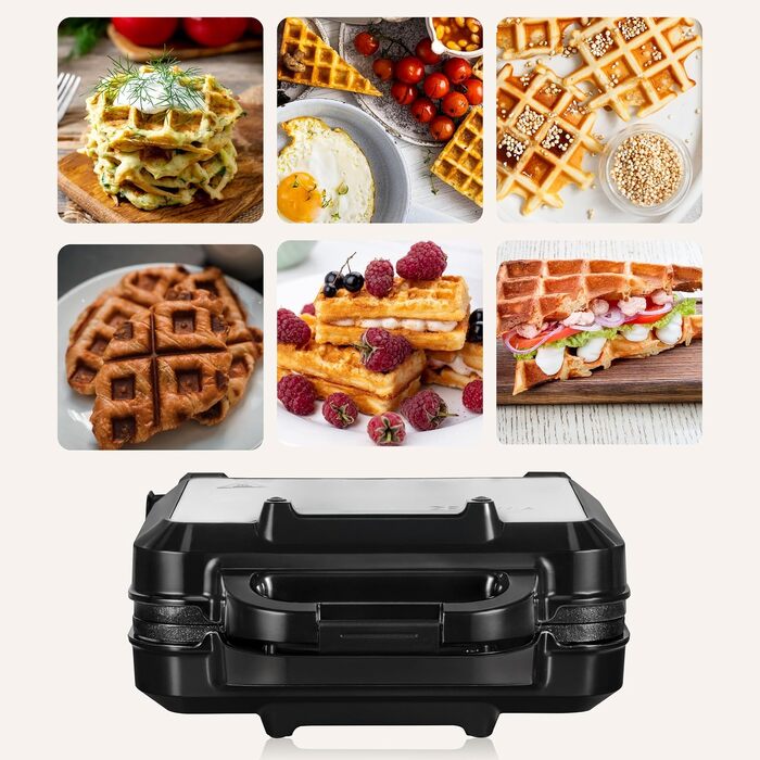 Вафельниця ZEEGMA GOFREE CHEF PRO для бельгійських вафель, 1200 Вт, вертикальна, з антипригарним покриттям та регулюванням температури, сріблясто-чорна