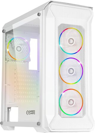 Комп'ютерний корпус EMPIRE GAMING DarkWitcher ARGB ATX, білий, метал і загартоване скло, 4 вентилятори 120 мм з адресною RGB підсвіткою, MB Sync, середній міні-тауер
