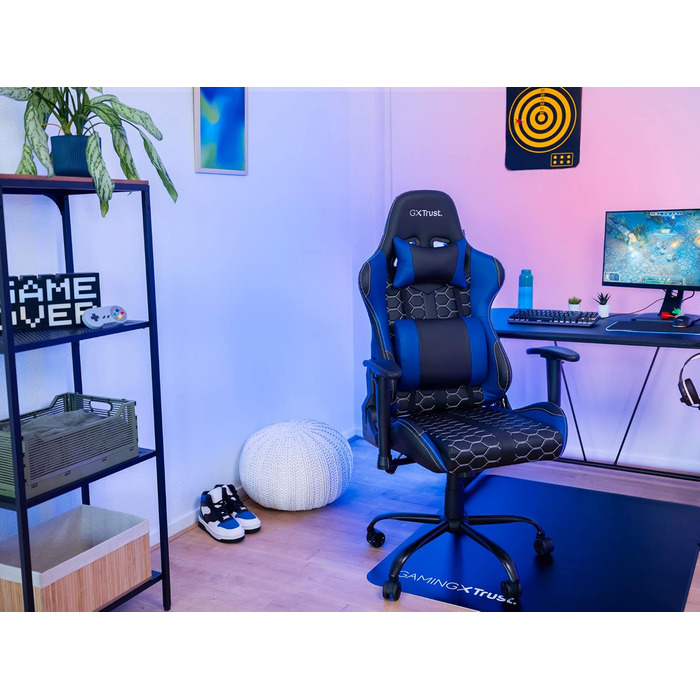 Ігрове крісло Trust Gaming GXT 708B Resto, 360° обертання, офісне, знімні подушки, регульована висота, для комп'ютера, синє