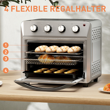 Міні-піч з конвекцією, фритюрниця з гарячим повітрям, 6 режимів нагріву, таймер, аксесуари, 24 л, срібна