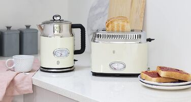 Тостер Russell Hobbs Retro 21680-56 нержавіюча сталь, 2 відділення, кремовий. З підставкою для булочок, 6 режимів, розморожування та підігрів, 1300 Вт