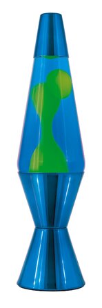 Лава-лампа Lava Lampe 2103 (36.8 см): білий віск, синя рідина, срібляста основа та кришка — оригінальний нічник для створення атмосфери