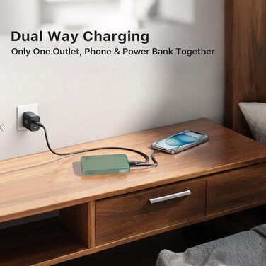 Power Bank NOBIS 10000mAh з цифровою індикацією, USB-C, швидка зарядка PD QC, 25W, зелений