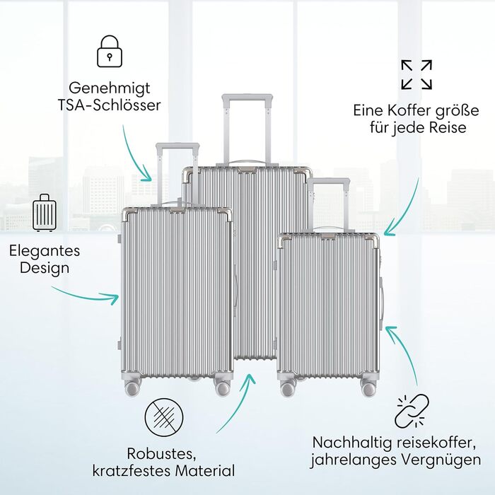 Дорожня валіза Voyagoux 39L, мала, жорсткий ABS корпус, TSA-замок, 4x360° колеса, срібляста