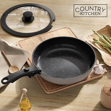 Набір посуду Country Kitchen 16 предметів: каструлі та сковорідки з антипригарним покриттям, знімними ручками Soft-Touch, для кемпінгу та приготування їжі в духовці (сірий)