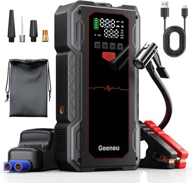Бустерний пускач автомобіля Starthilfe Powerbank 6000A з компресором 150PSI, портативний зарядний пристрій для авто 12V (бензин до 9л / дизель до 7.5л), чорний