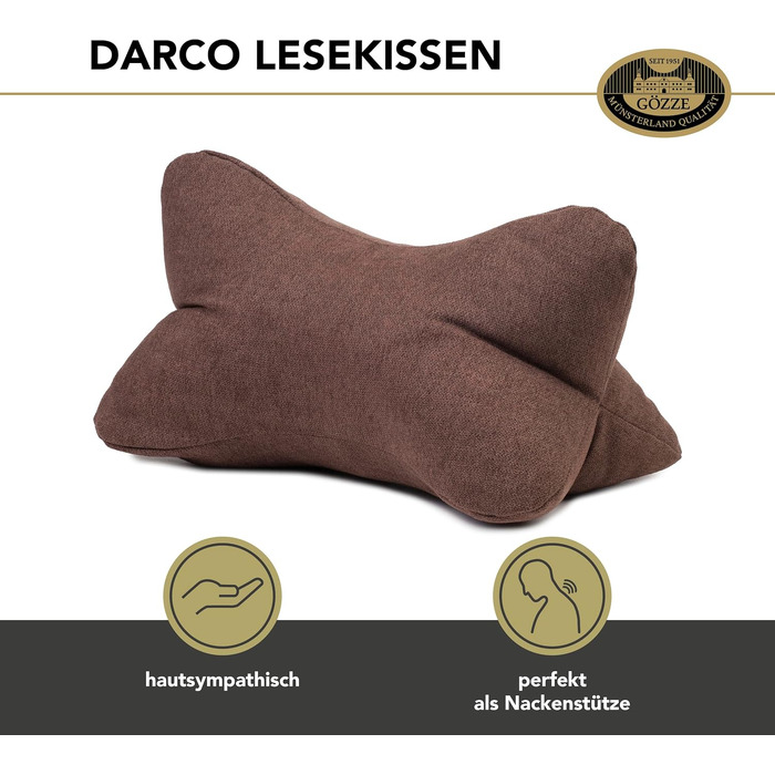Подушка для читання Gözze Darco, м'яка та зручна, 40x25 см, колір шоколад - ідеально для дивана