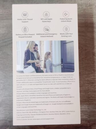 Розумний дверний замок Aqara U200 з відбитком пальця, Matter Over Thread, сумісний з Apple Home Key, акумулятор, підтримка Apple Home, Google Home, Alexa, SmartThings, чорний