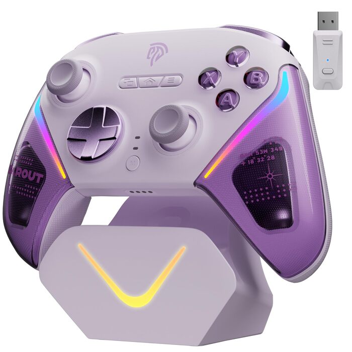 Ігровий бездротовий контролер EasySMX D10 для PC, Switch та смартфонів з док-станцією, TMR-джойстиками, 2-в-1 тригерами та RGB-підсвіткою (Фіолетовий)