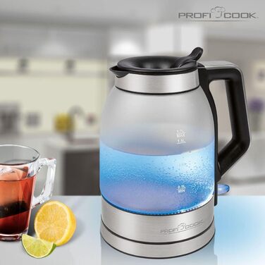 Електричний чайник ProfiCook 1,7 л, скляний, з підсвіткою, BPA-free, 2200 Вт