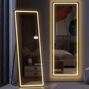 Дзеркало підлогове з LED підсвіткою LVSOMT 153x50 см, чорне, повномірне, для спальні та макіяжу