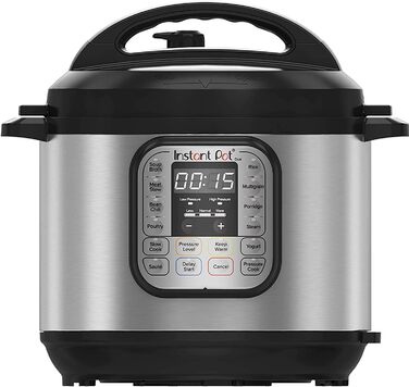 Електрична мультиварка Instant Pot Duo 80, 7,6 л, 1200 Вт, нержавіюча сталь, 7-в-1: скороварка, повільноварка, рисоварка, сотейник, йогуртниця, пароварка та стерилізатор, срібляста