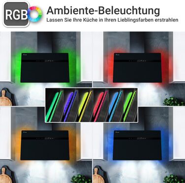 Витяжка кухонна KKT Kolbe Style 60 cm A+++, 782 м³/год, нержавіюча сталь та чорне скло, WLAN, RGBW-LED підсвічування, сенсорне керування, STYLE6005SMAO