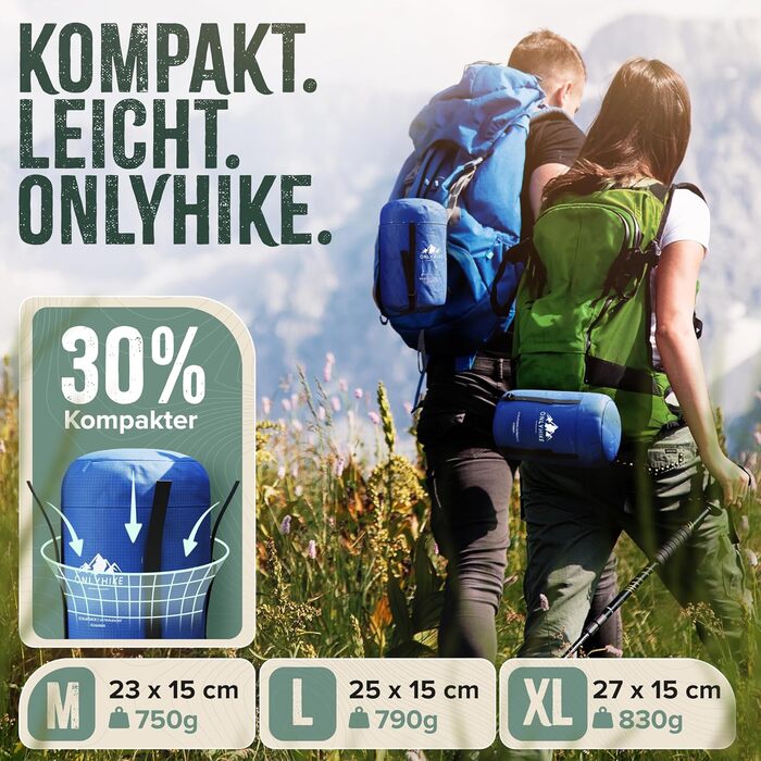 ONLYHIKE® Інноваційний літній спальник мумія, ультралегкий, компактний, 750 г, розміри M-XL, для кемпінгу та туризму