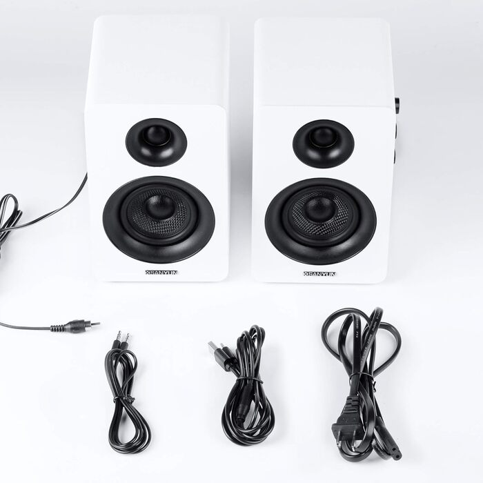 Активні Bluetooth-колонки Sanyun SW208 (пара, білі) — 3-дюймові вуглецеві динаміки 60 Вт, 24-бітний DAC, 3D-звук для ПК та монітора