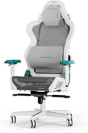 Ігрове крісло DXRacer Air R1S, сітчасте, біло-бірюзово-сіре, до 200 см