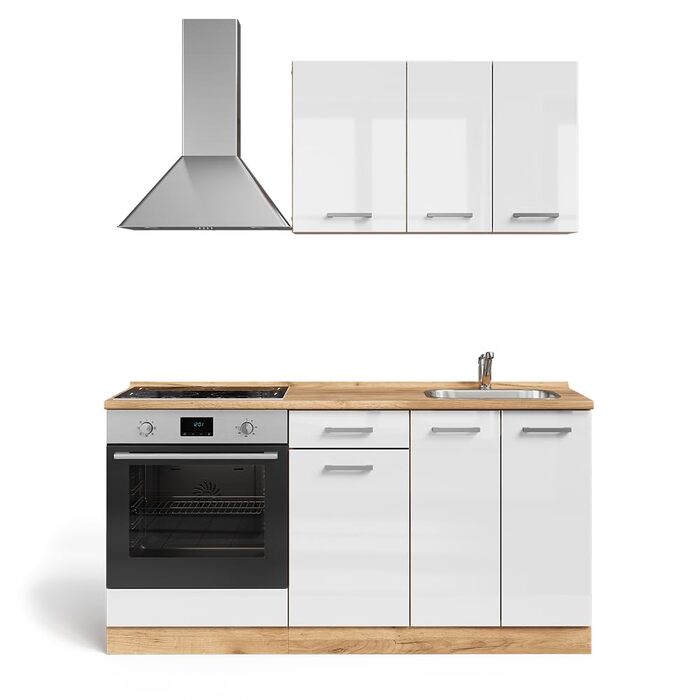 Модульна кухня Vicco R-Line, дуб Goldkraft / антрацит, 160 см, з шафою під плиту, підготовлена під мийку та вбудовану техніку (без стільниці)
