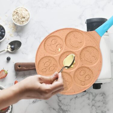 Сковорода для млинців і панкейків з 7 відсіками Smile Joeji's Kitchen, 26,5 см, антипригарна, алюмінієва, для індукції, синя, дитяча, універсальна