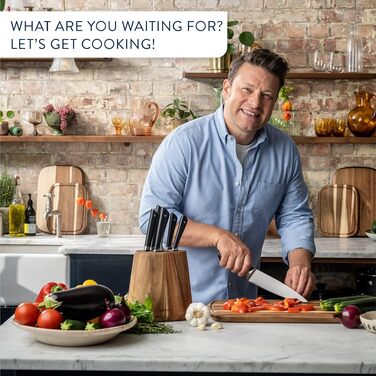 Набір кухонних ножів з підставкою Jamie Oliver by Tefal (5 ножів + блок), сталь з криозагартуванням, дерево акації, коричневий, K267S556