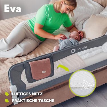 Бортик для ліжка Lionelo Eva захисний, 150 см, бежевий - сітка, складаний (180°), легкий монтаж