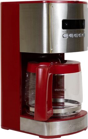 Кавоварка Kenmore на 12 чашок, 1,8 л, програмована, з таймером, швидким заварюванням, багаторазовим фільтром, скляною колбою, цифровим дисплеєм, вугільним водяним фільтром, червона