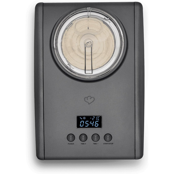 Електрична морозивомашина Springlane 1.5L з самоохолоджуючим компресором 150W, з нержавіючої сталі, знімний контейнер для льоду, рецептурник (Антрацит, Emma + 2 сірі контейнери для зберігання)