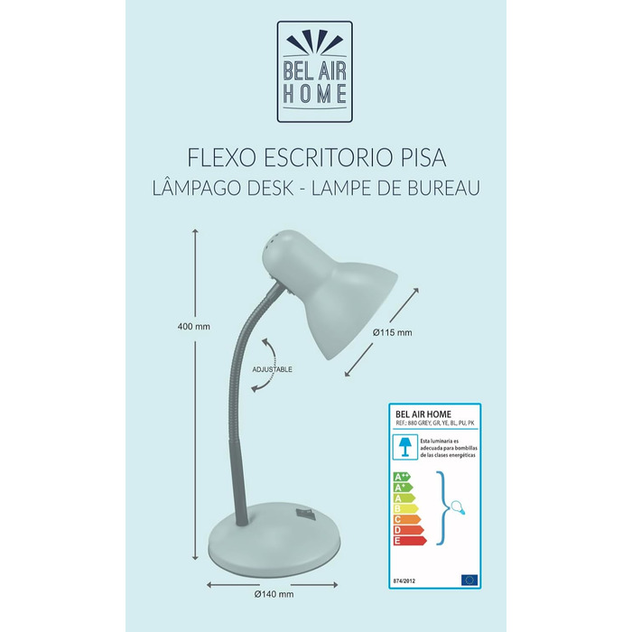 Настільна лампа Bel Air Home PISA, регульована, E27, стильний дизайн, енергоефективна, зелена (лампа не входить у комплект)