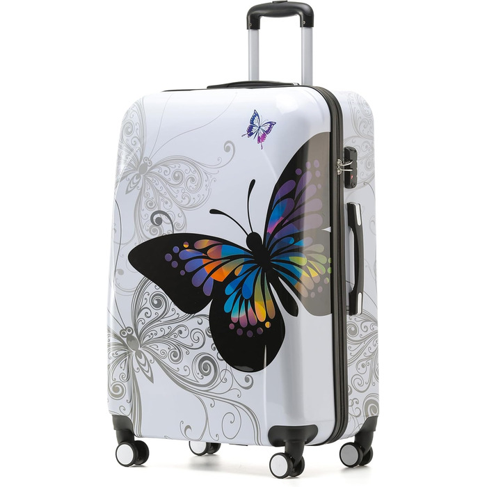 Набір дорожніх валіз BEIBYE Butterfly 2060 з TSA-замком, 4 предмети: XL (75см), L (66см), M (56см) та косметичка (S), міцний пластик