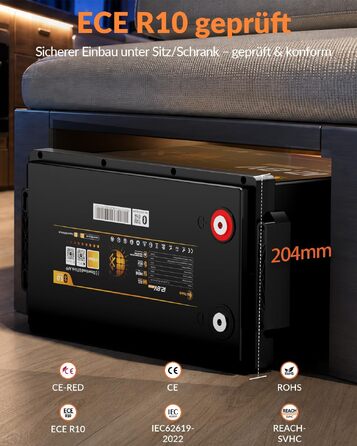 LiFePO4 акумулятор 12V 100Ah H190 ECE R10 з Bluetooth 5.4 для кемперів та будинків на колесах (12V 280Ah MINI)