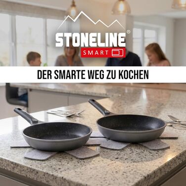 Набір сковорідок STONELINE SMART 2 шт (24/28 см) сірий - алюмінієвий литий корпус, знімні ручки, для всіх типів плит (індукція), антипригарне покриття з кам'яними частинками