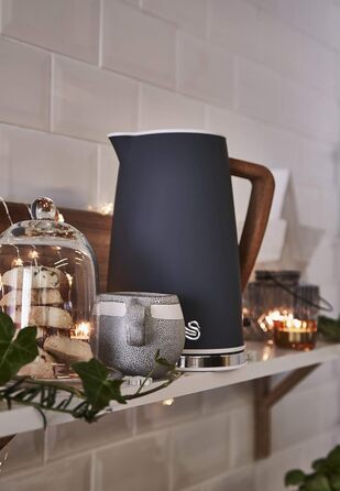 Електрочайник Swan Nordic Ultra 1,7 л 2200 Вт, бездротовий, автоматичне вимкнення, дерев'яна ручка, сірий, сучасний дизайн
