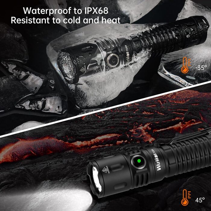 Тактичний ліхтарик Wurkkos TD04, 3000 люмен, LED, акумуляторний, надяскравий, 8 режимів, IP68, чорний, для кемпінгу