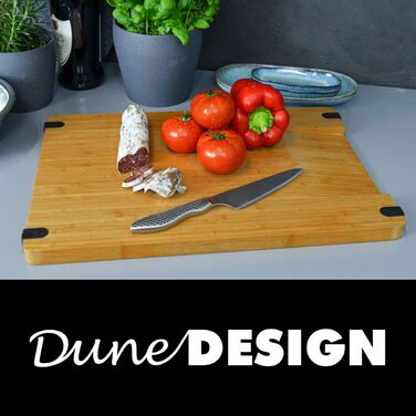 Обробна дошка DuneDesign 44x30x2 см з бамбука — масивна, 100% нековзка, для кухні, м'яса, овочів, дерев'яна дошка для нарізання