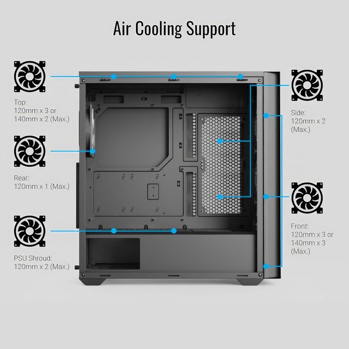 Ігровий корпус AeroCool D502A Mid-Tower, чорний, 4 RGB вентилятори, скляна бічна панель, сітчаста передня панель, підтримка ATX/Micro-ATX/Mini-ITX