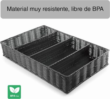 Органайзер для столових приборів Lacor RATTAN GN 1/1, поліпропілен, без BPA, хромована рама, підходить для посудомийки, 53x32,5x9 см, чорний, поліестер