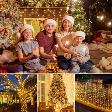 Світлодіодна гірлянда для вулиці та дому 33м, 300 LED, теплий білий колір, 8 режимів роботи, таймер, IP65 водонепроникна, розширювана новорічна ілюмінація для саду та свят