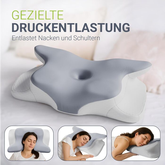 Подушка для шиї Juskys 2 шт. з Memory Foam, ергономічна, дихаючий чохол, для здорового сну - білий/сірий